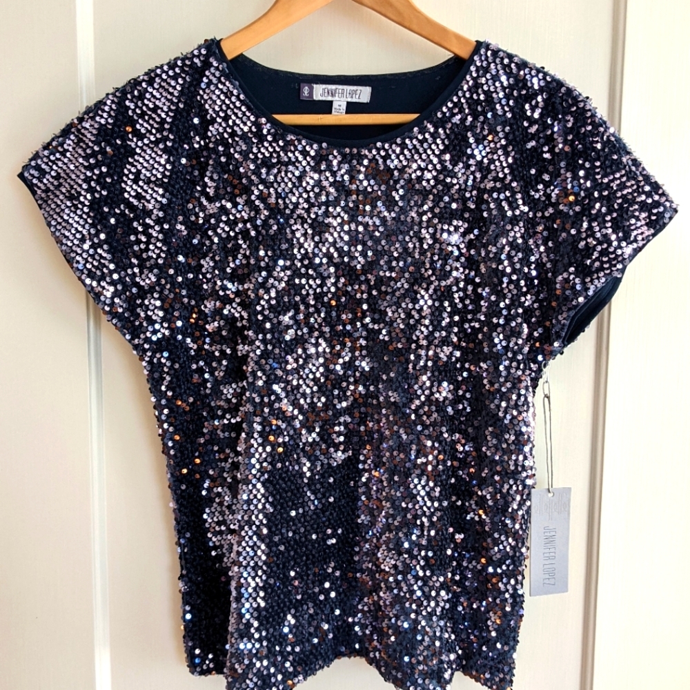 Navy Blue Jennifer Lopez Sequins Top  New with Tag